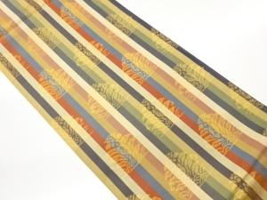 縞に鶏頭金襴模様織出し洒落袋帯